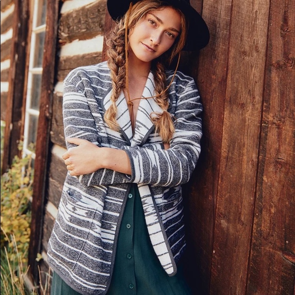 Marine Layer Gray and White Striped Reversible Jacket